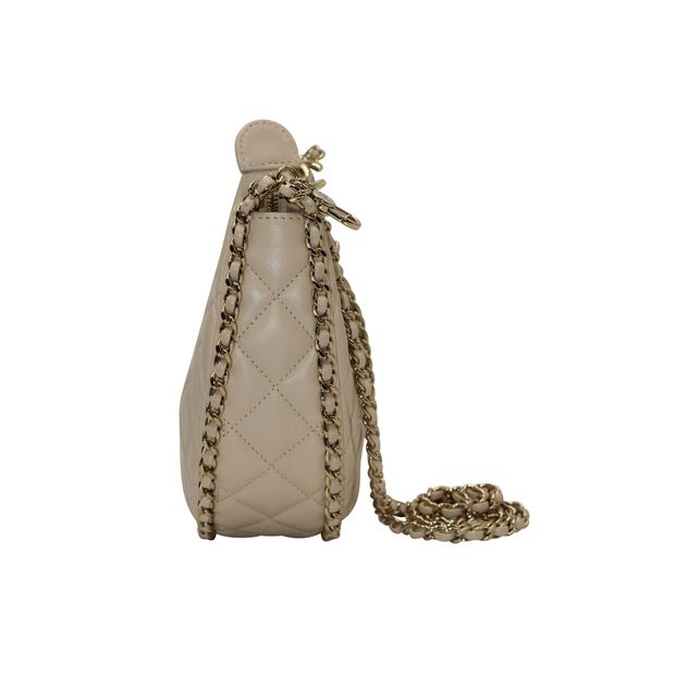 CHANEL Moon Small Hobo Bag in Beige Leather