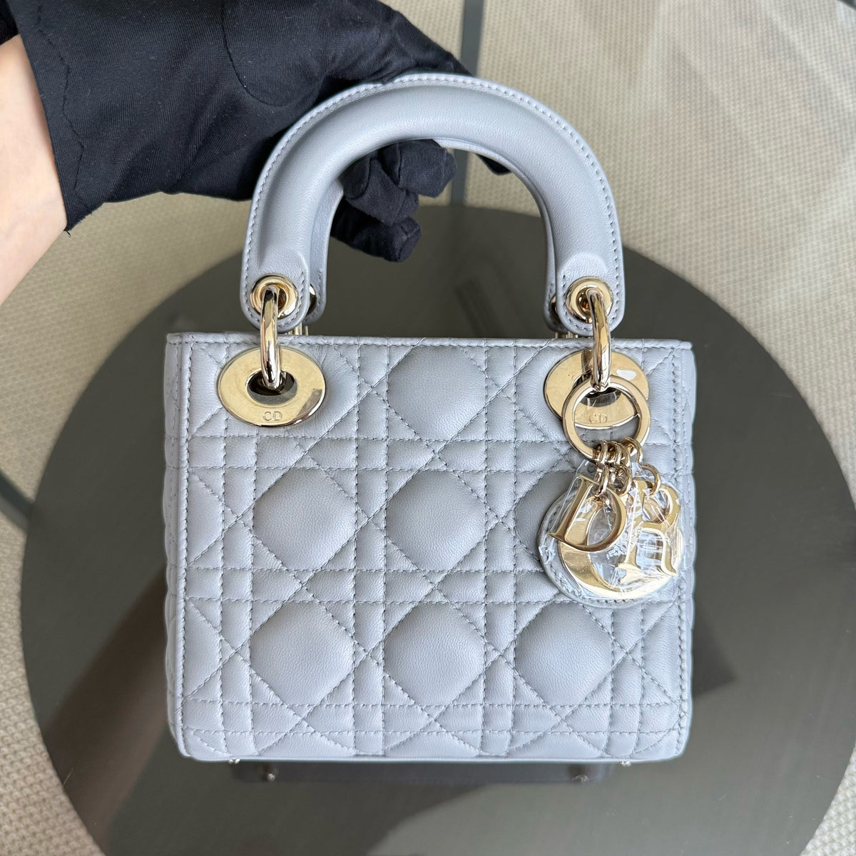 Dior Lady Mini - Cannage Lambskin Silver Gold Hardware Chain Strap