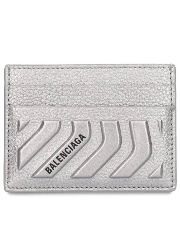 Luxury Balenciaga  Logo Grain Card Wallet Silver