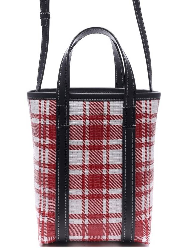 Luxury Balenciaga  Check Barbes Small North South Shopper Tote Bag Red