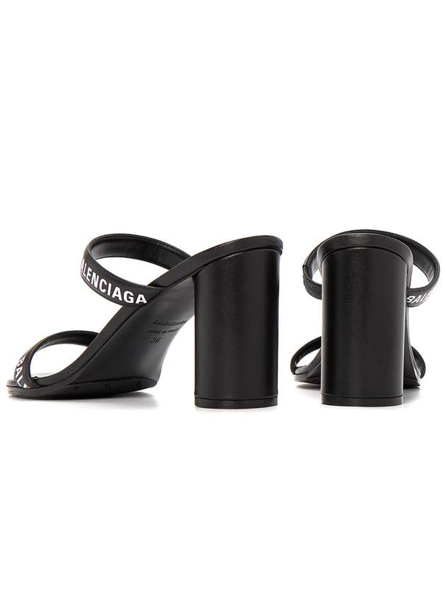 Luxury Balenciaga  WoMen's Leather Logo Round Sandal Heels Black