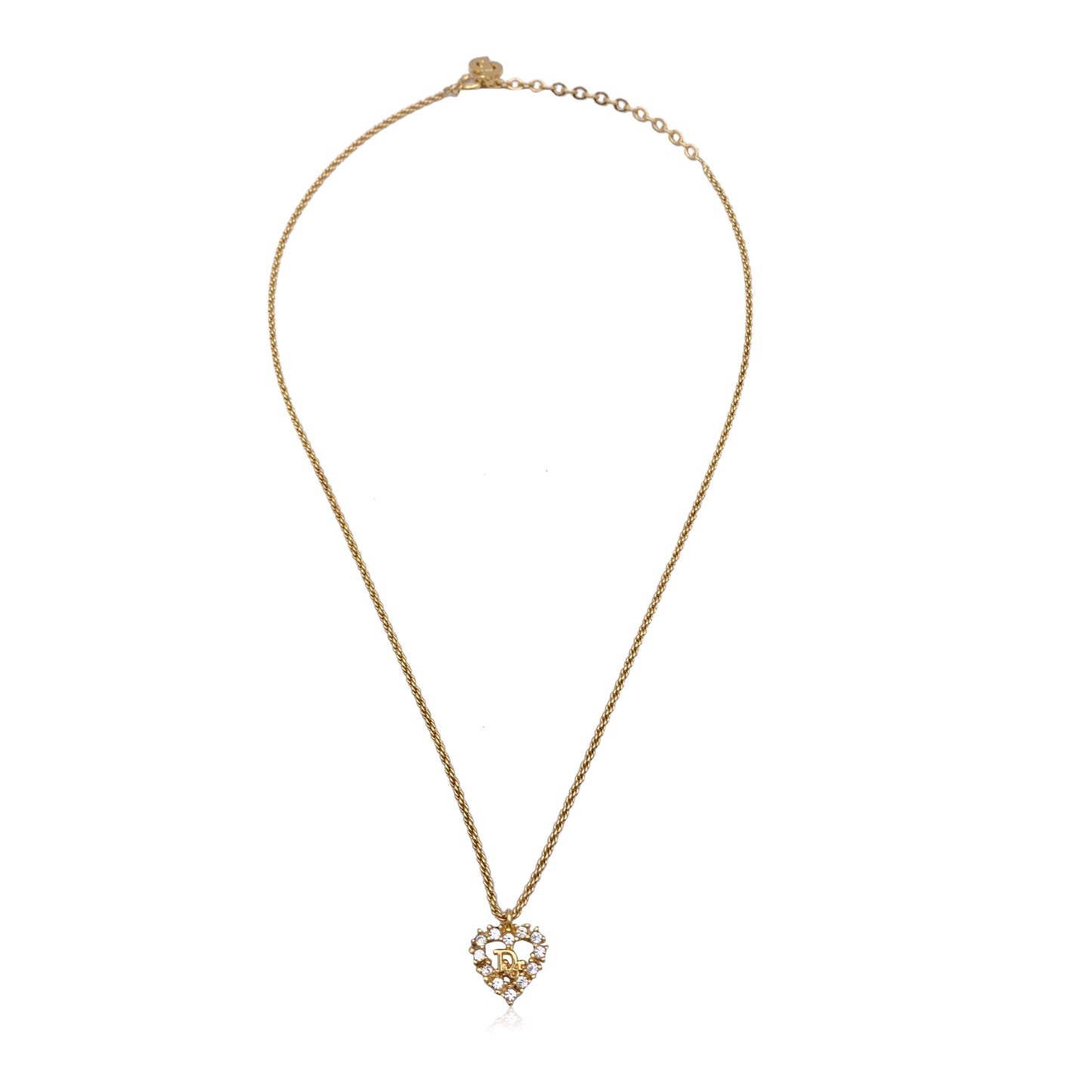 CHRISTIAN DIOR Gold Metal Dior Oval Logo Rhinestones Necklace