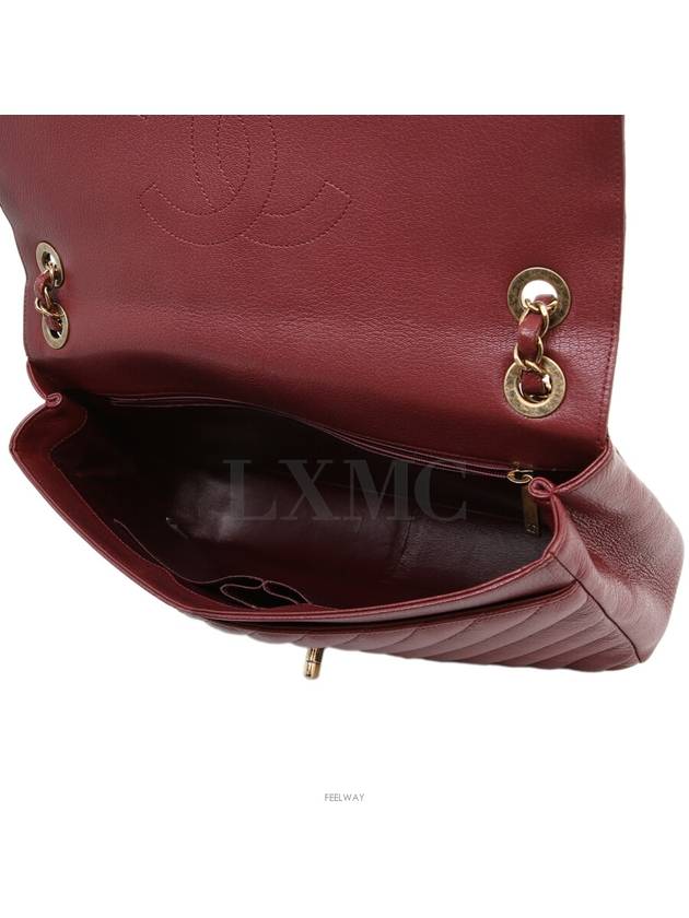 Diagonal Chevron Quilted Chain Flap Shoulder Bag Red Gold Chanel