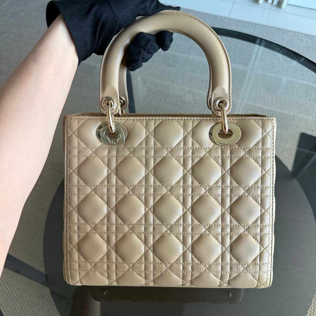 Dior Lady Medium - Cannage Lambskin Beige Gold Hardware