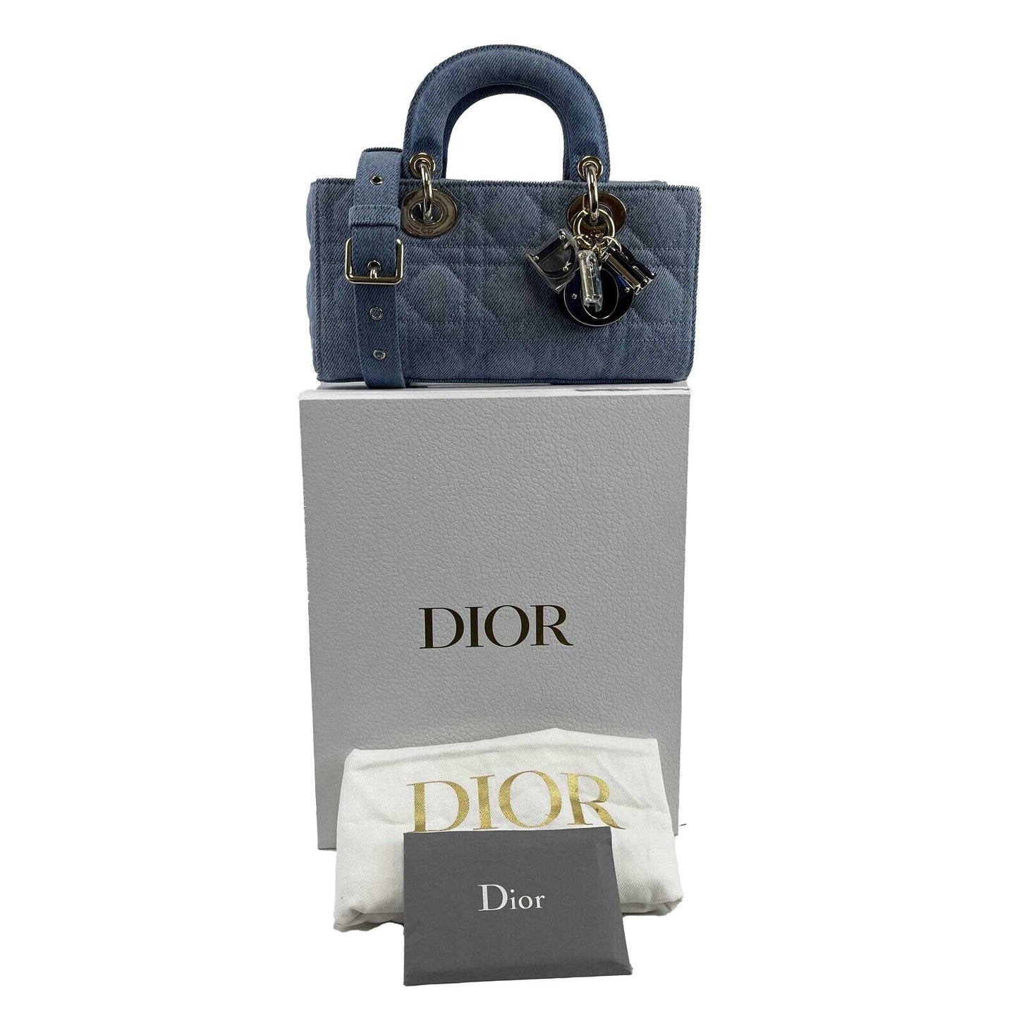 DIOR NEW Macrocannage Lady D-Joy Quilt Denim Blue Light Blue Crossbody