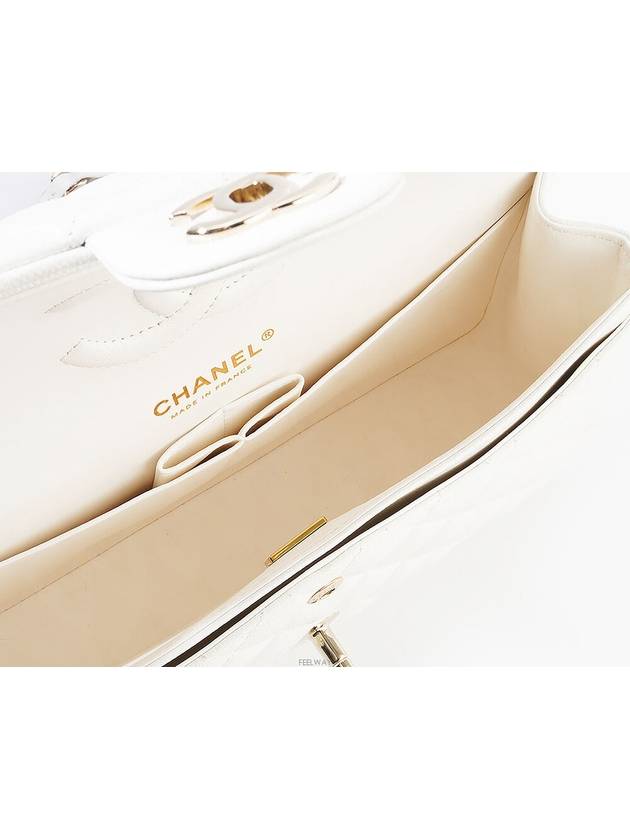 Classic Medium White Champagne Gold Caviar 74047 Chanel
