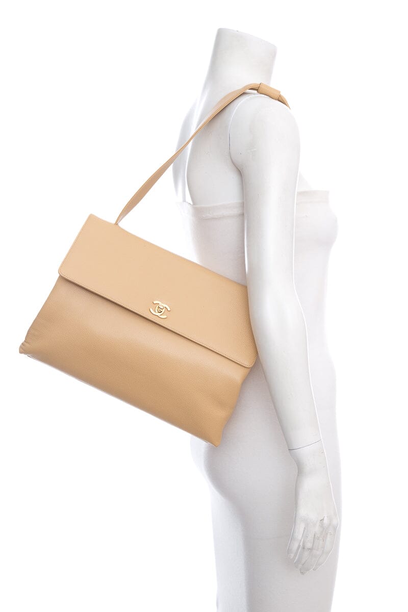 Chanel Vintage 1997-99 Nude Caviar Leather HandBag