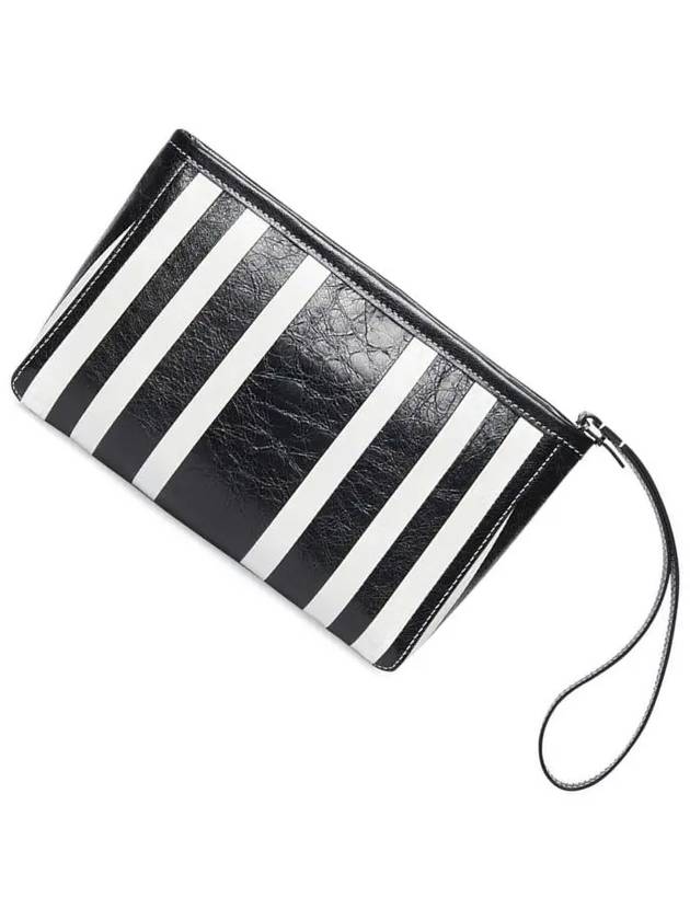 Luxury Balenciaga  Barbes Striped Zipper Clutch Bag Black