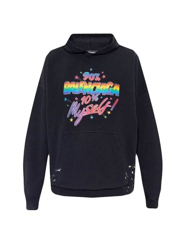 Luxury Balenciaga  Logo Graphic Print Cotton Oversized Hoodie Black