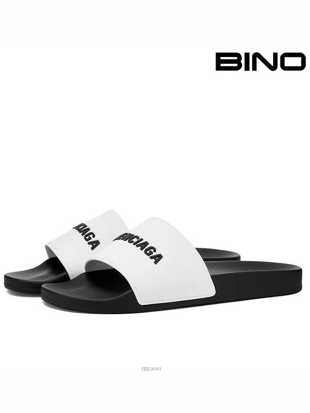 Luxury Balenciaga  Logo Pool Slippers White