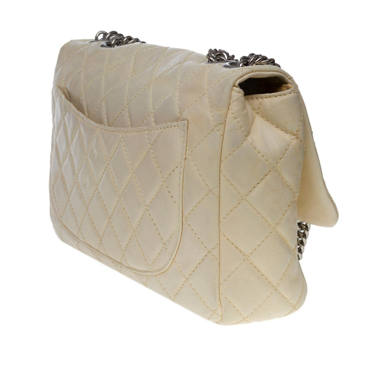 CHANEL Timeless/Classique Jumbo Flap bag handbag in ecru quilted lambskin, SHW