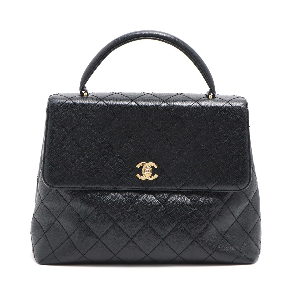 Chanel Matrasse Caviar Kelly HandBag Black Silver Gold