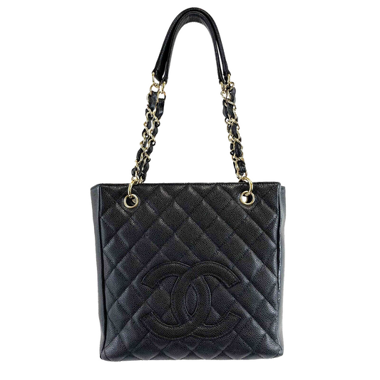 Top Quality Chanel New Petite Shopping Tote Caviar PST 2016 Black Handbag