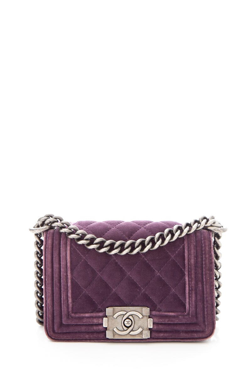 Chanel 2013/14  Purple Velvet Quilted Mini Boy Bag with Gun Metal Hardware