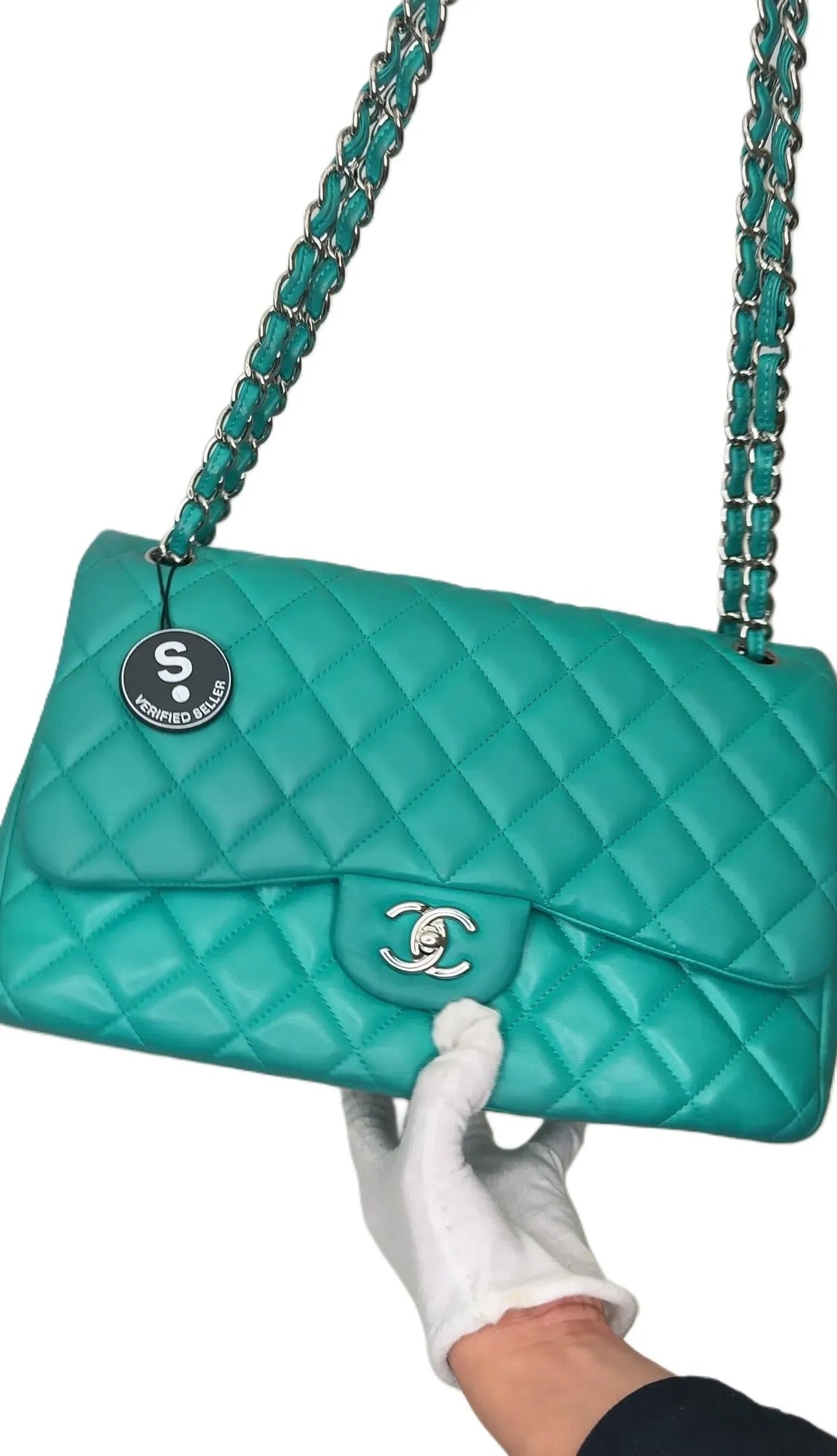 Chanel Timeless/Classique Handbag Leather Green Plain WD6-26