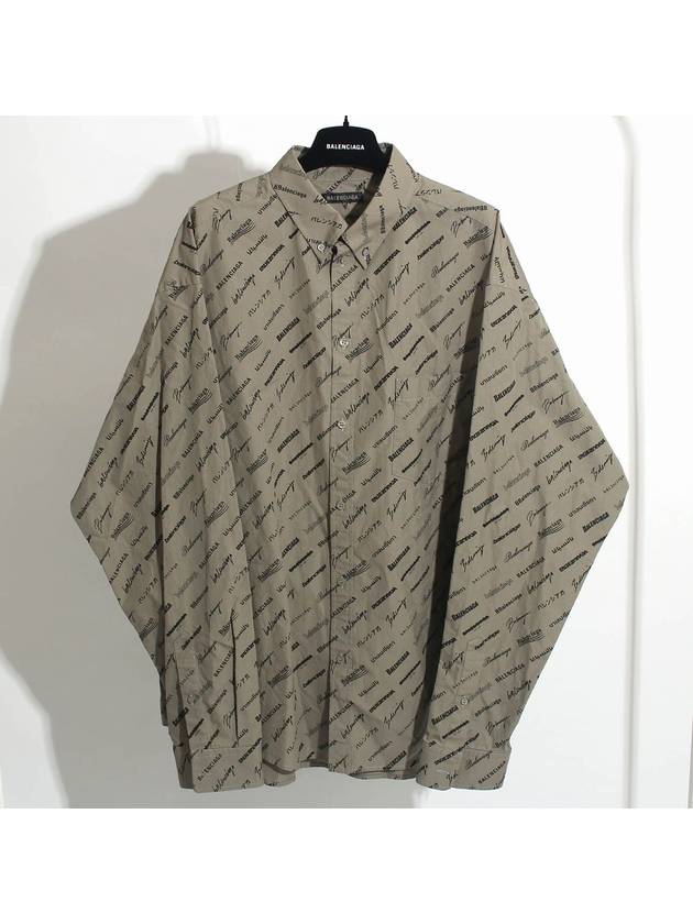 Luxury Balenciaga  Men's Allover Logo Long Sleeve Shirt Dust Black