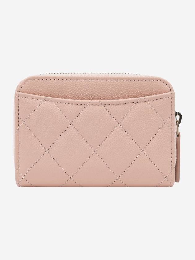 Classic Grained Shiny Calfskin Zipped Coin Wallet Pink Chanel