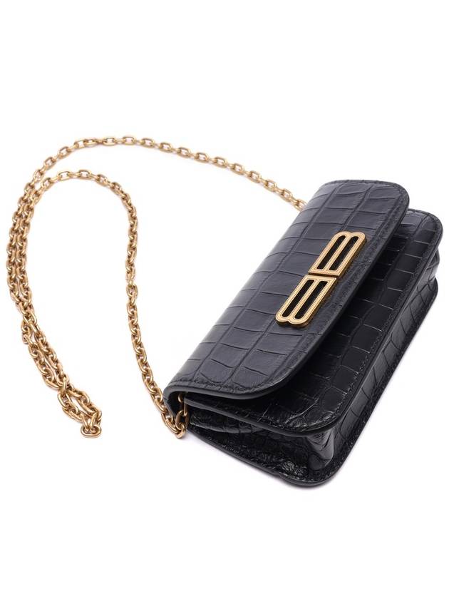 Luxury Balenciaga  Gossip BB Logo Crocodile Chain Shoulder Bag Black