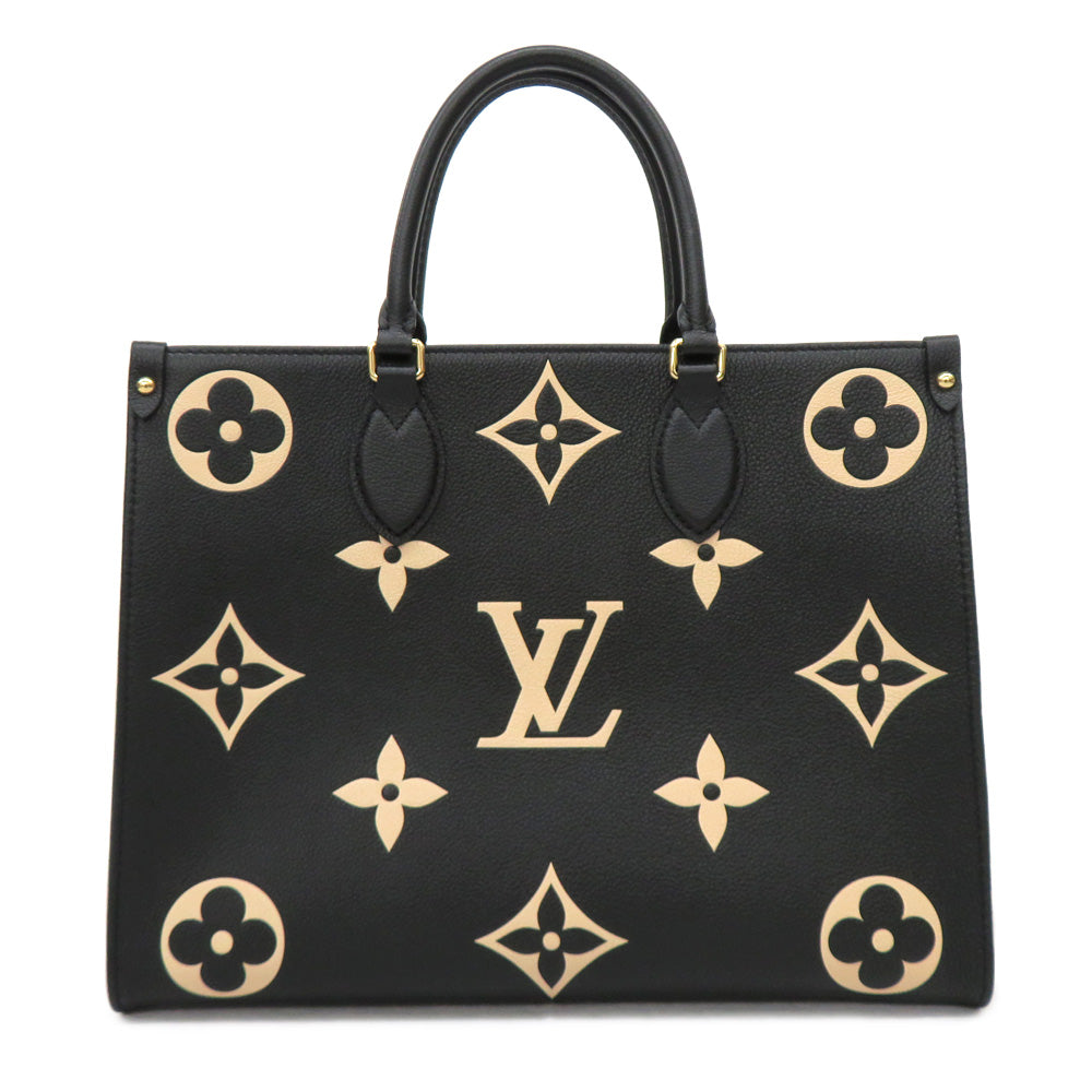 Louis Vuitton On The Go MM M45495 Bi-colour Monogram Emplant Black/Beige Tote Bag 2WAY Shoulder Bag Leather  Mens New Unused]