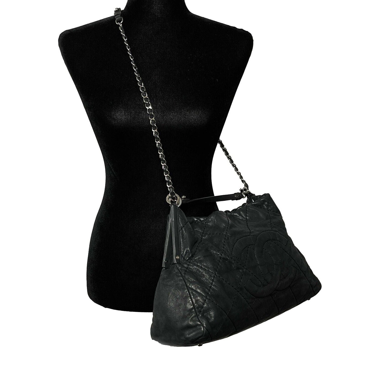 CHANEL - Sea Hit CC Iridescent Calfskin Medium Black Shoulder Bag