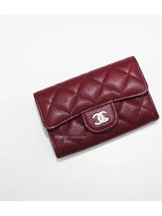 Classic Gold Logo Grained Shiny Calfskin Card Wallet Burgundy Chanel