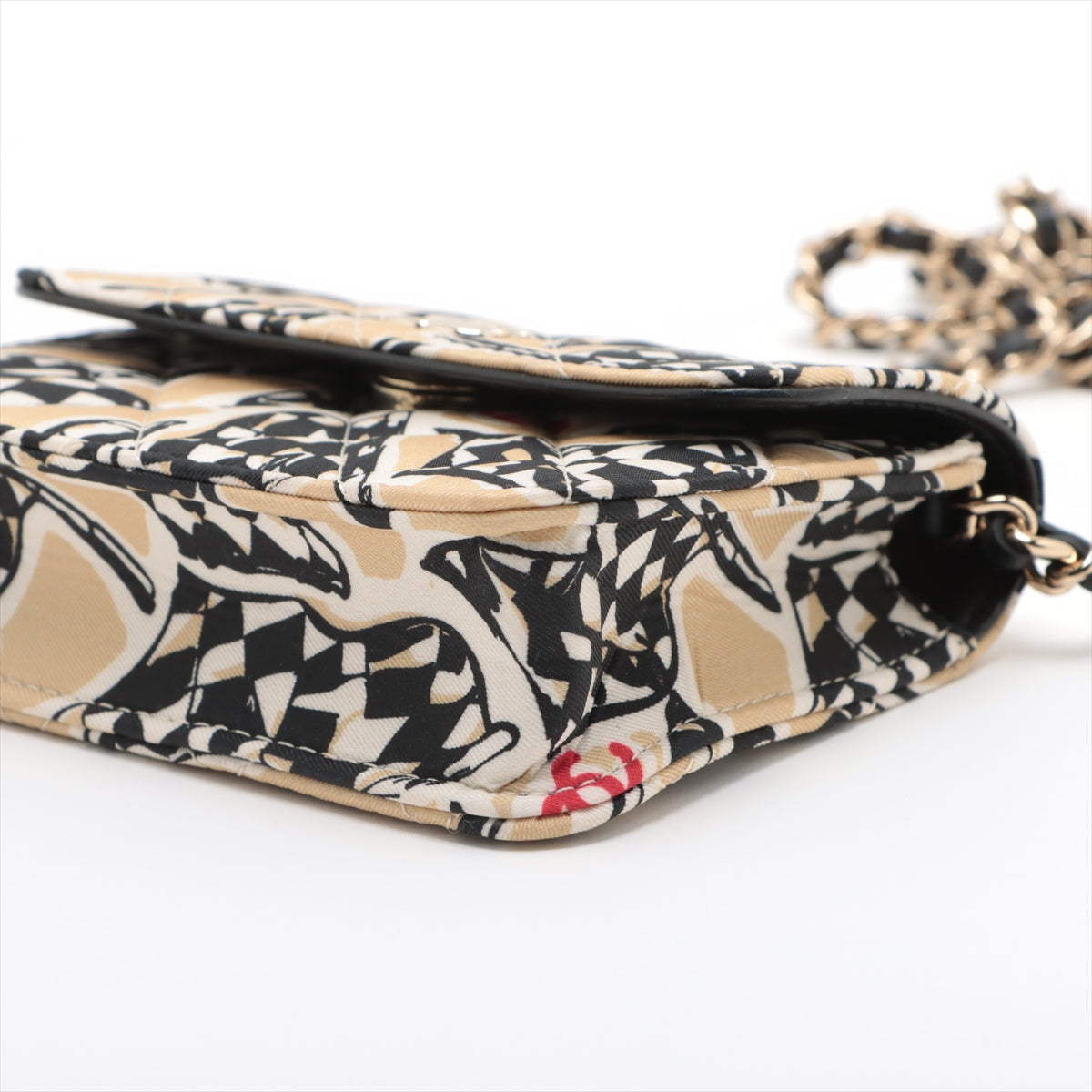 Chanel Flag Print Canvas Chain Shoulder Bag Beige Gold  Nonevelty