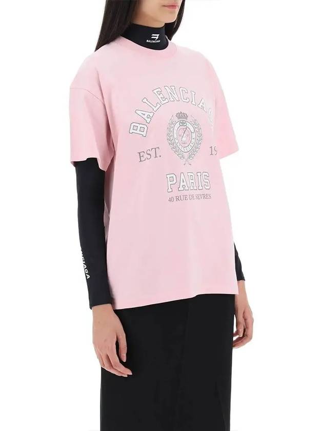 Luxury Balenciaga  College 1917 Print Short Sleeve T-Shirt Pink