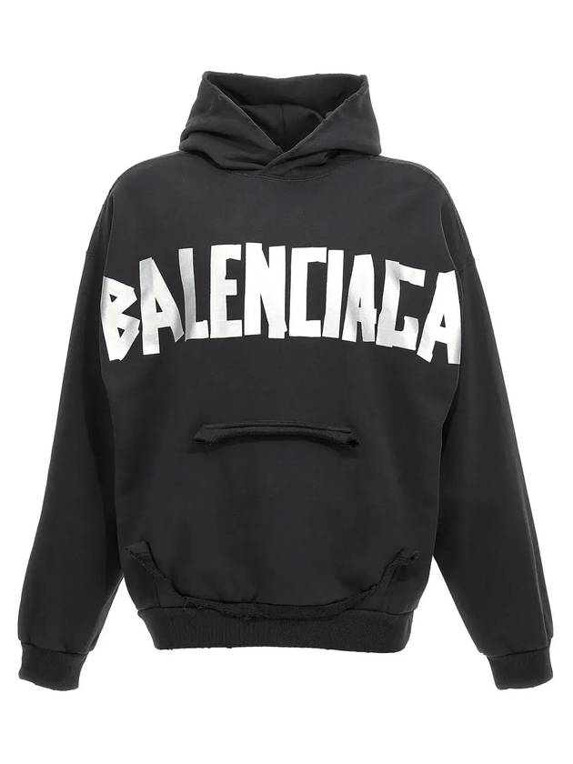 Luxury Balenciaga  Logo Tape Cotton Hoodie Black