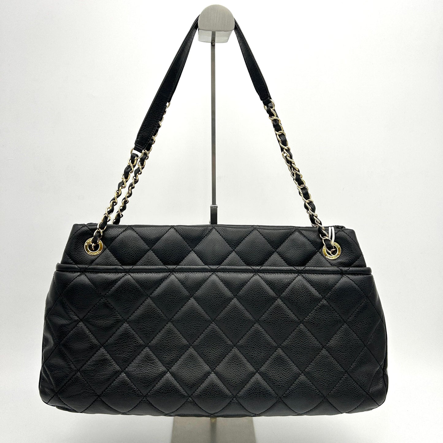 Chanel Timeless CC Soft Quilted Caviar Leather Shopping Tote Bag Black LA26722