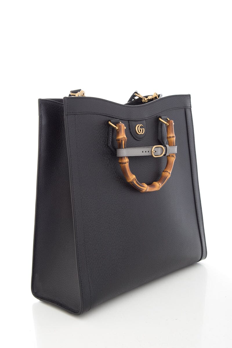 Gucci Calfskin Studded Maxi Diana Black Tote Bag Cuir