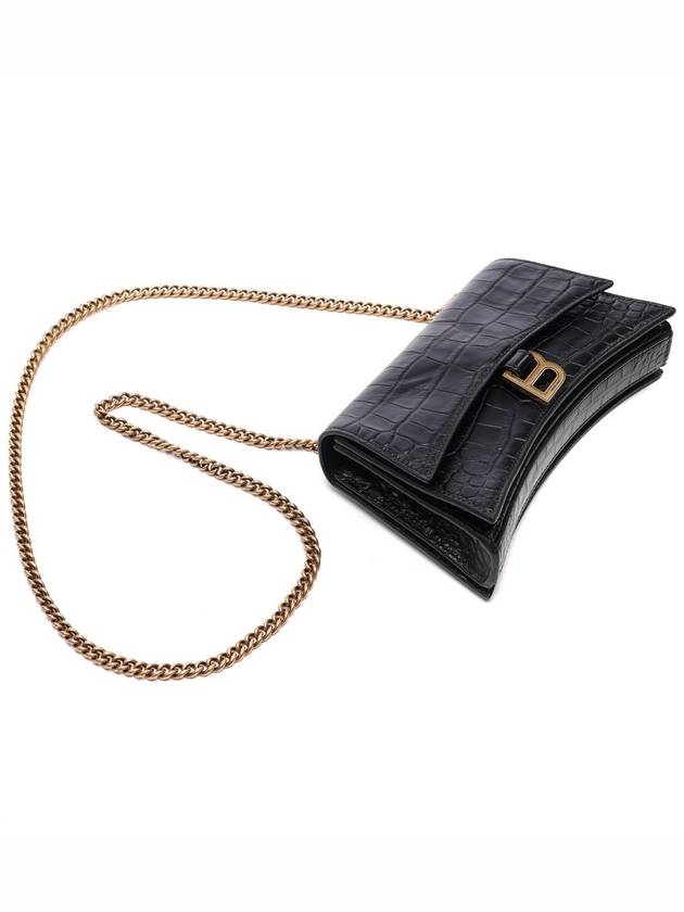 Luxury Balenciaga  Crush Crocodile Embossed Shoulder Bag Black