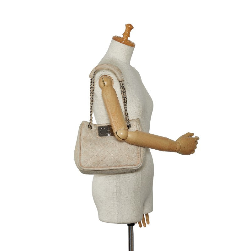 Chanel Mattress Logo Gold  Boar Chain houlder Bag Beige Sweater  CHANEL