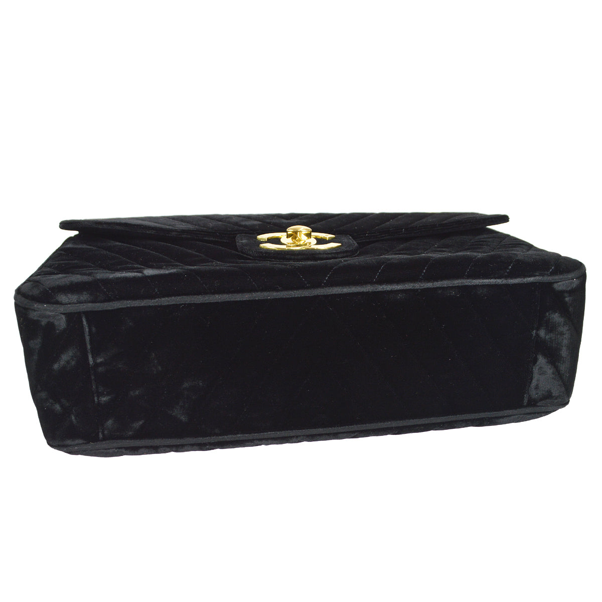 CHANEL * 1990s Black Velvet Chevron Classic Flap Maxi
