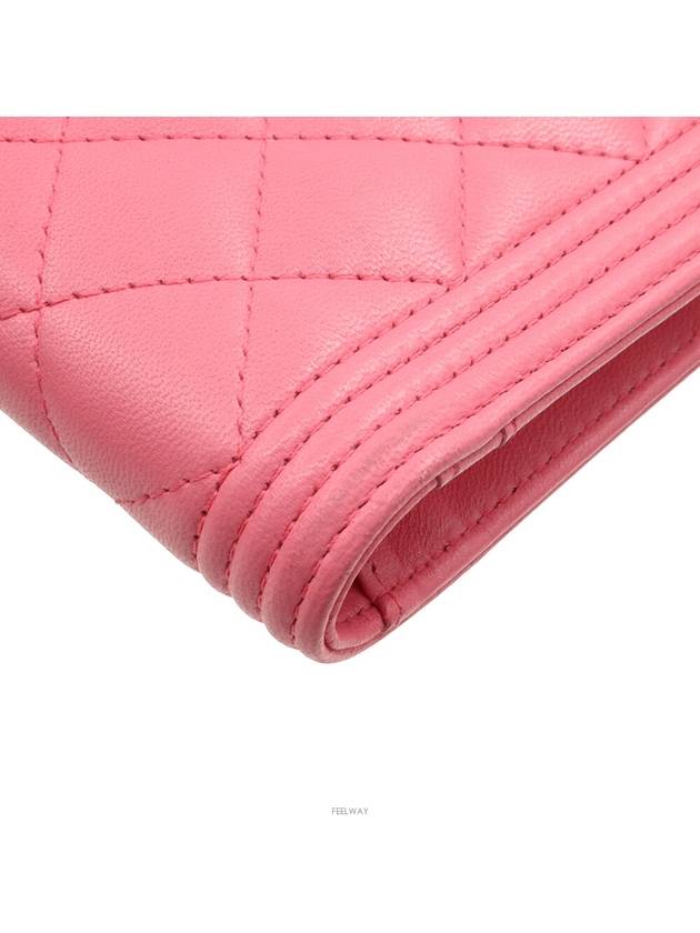 Pink Lambskin Boy Long Flap Wallet No 22 A80285 Chanel