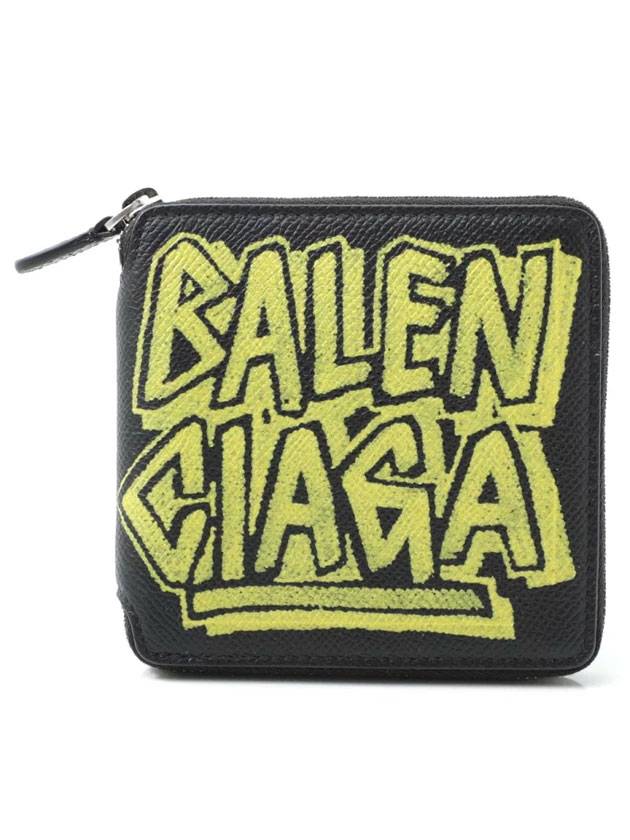 Luxury Balenciaga  Paris Gravity Logo Leather Zipper Half Wallet Black