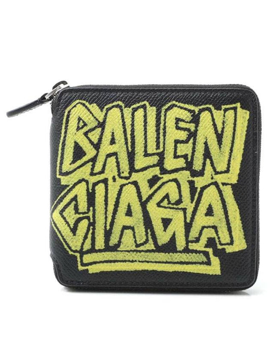 Luxury Balenciaga  Paris Gravity Logo Leather Zipper Half Wallet Black