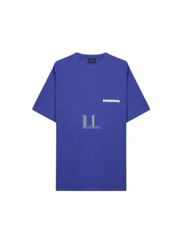 Luxury Balenciaga  Embroidered Logo Short Sleeve T-Shirt Blue