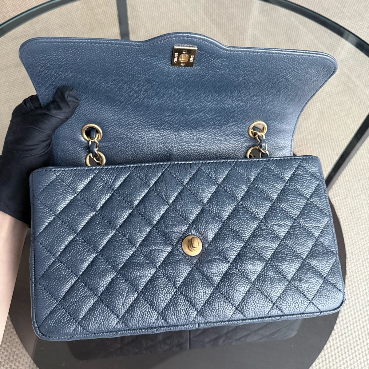 Chanel Seasonal Two-tone Flap - Caviar 27CM Quilted Grained Calfskin Blue Gold Hardware Series 21
