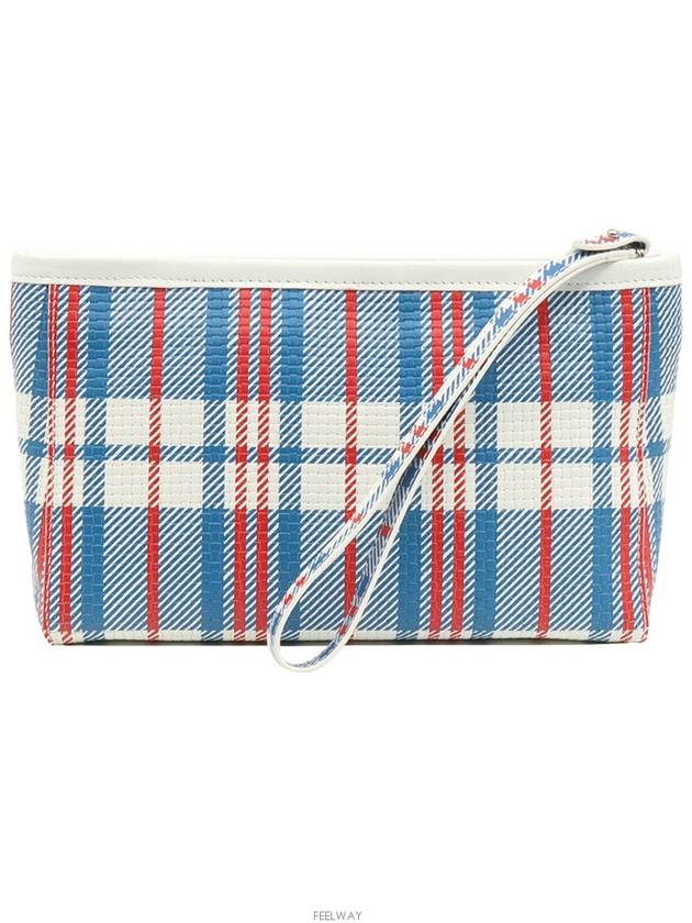 Luxury Balenciaga  Multi check printed gold lettering logo hand strap Babes pouch clutch