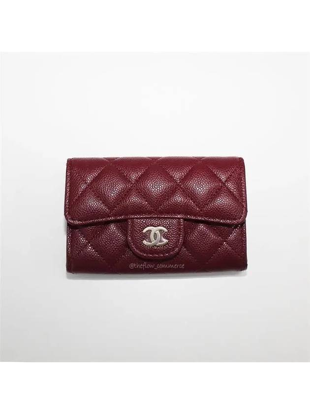 Classic Gold Logo Grained Shiny Calfskin Card Wallet Burgundy Chanel