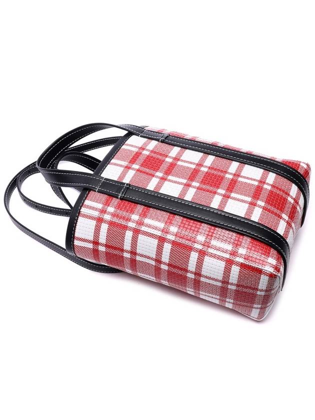 Luxury Balenciaga  Check Barbes Small North South Shopper Tote Bag Red