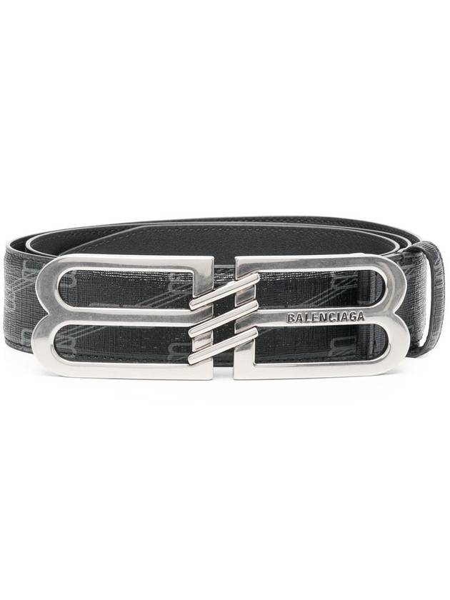 Luxury Balenciaga  BB Signature Monogram Canvas Leather Belt Black