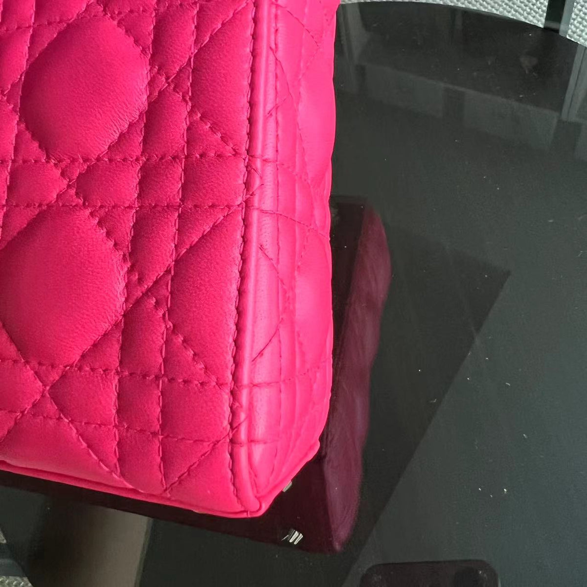 Lady Mini Lambskin Cannage Hot Pink Golden Hardware