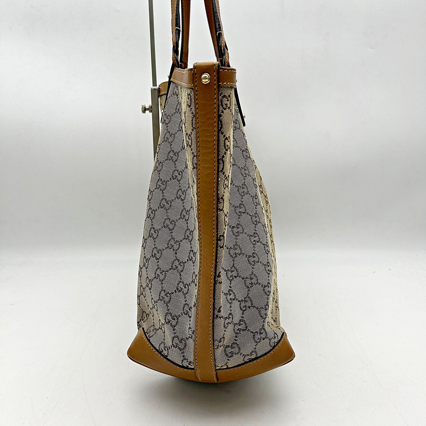 Gucci Brown GG Canvas Craft Tote Bag Beige Leather Cloth Pony-style calfskin Cloth guge