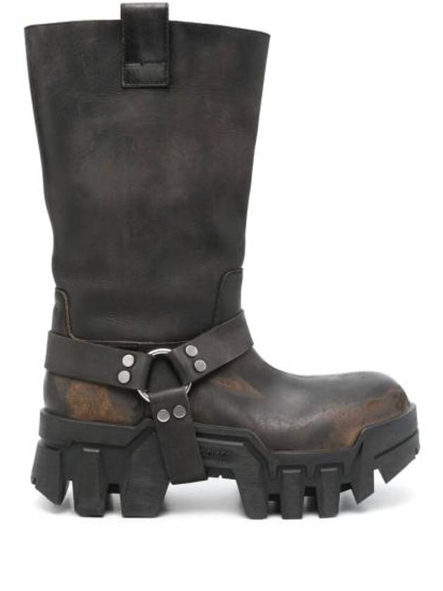 Luxury Balenciaga  Bulldozer Harness Leather Worker Boots Black