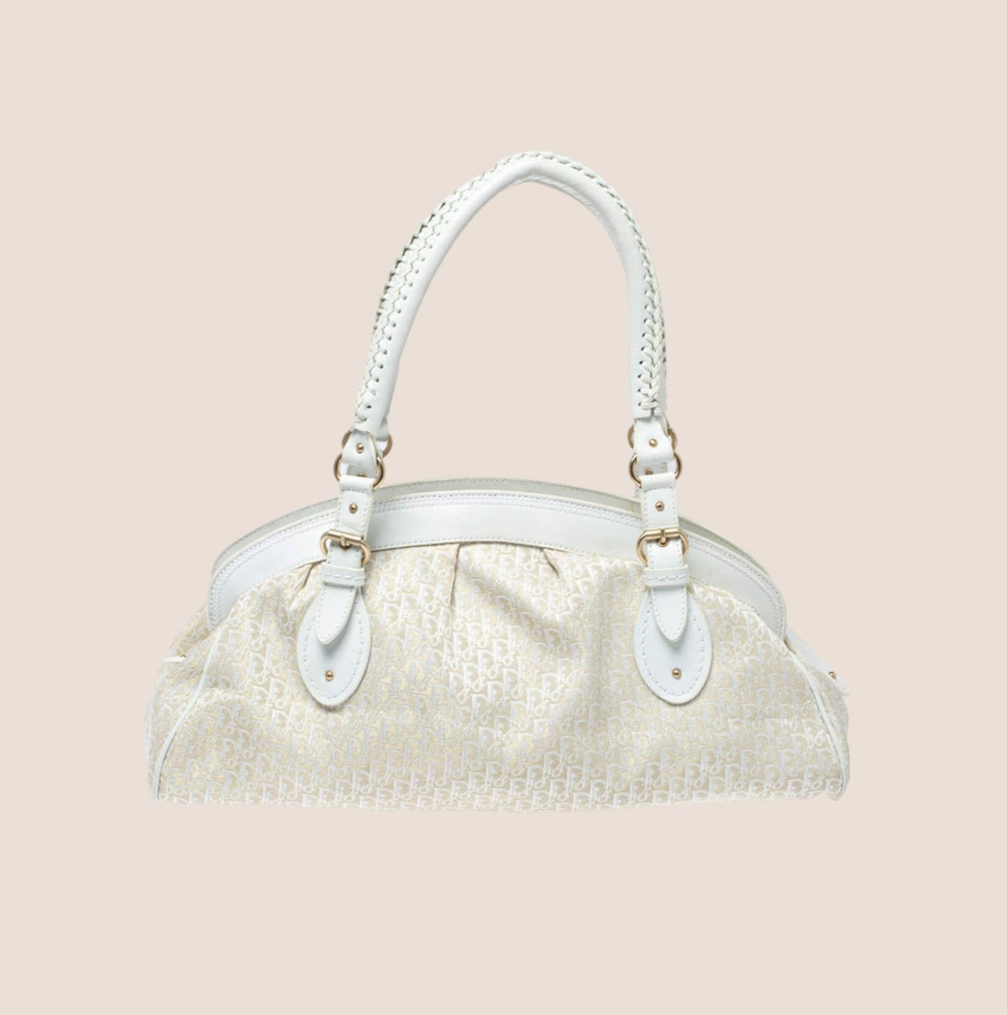 CHRISTIAN DIOR WHITE & BEIGE DIORISSIMO CANVAS SATCHEL