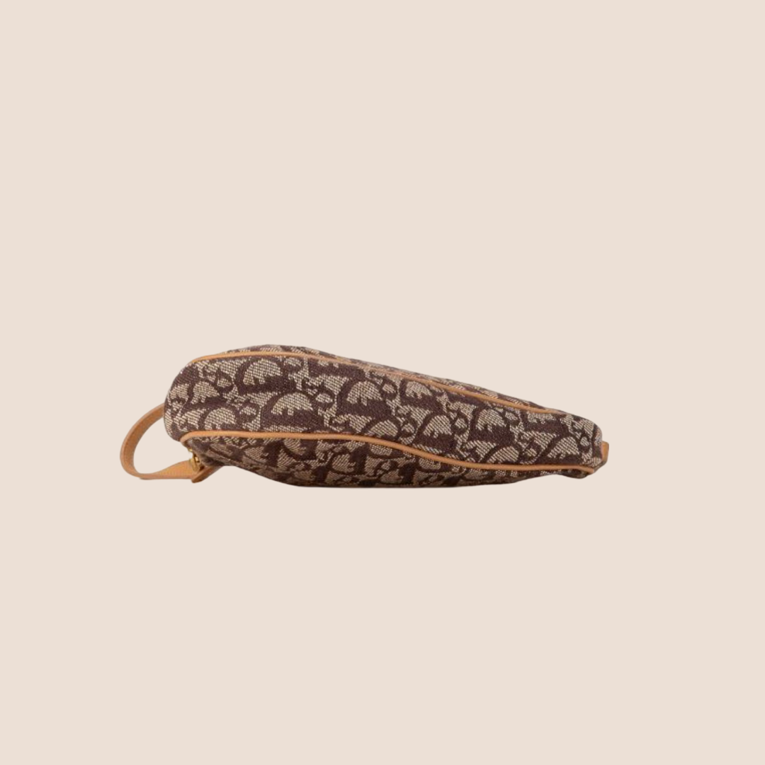 CHRISTIAN DIOR GREY & BEIGE CANVAS OBLIQUE SADDLE BAG