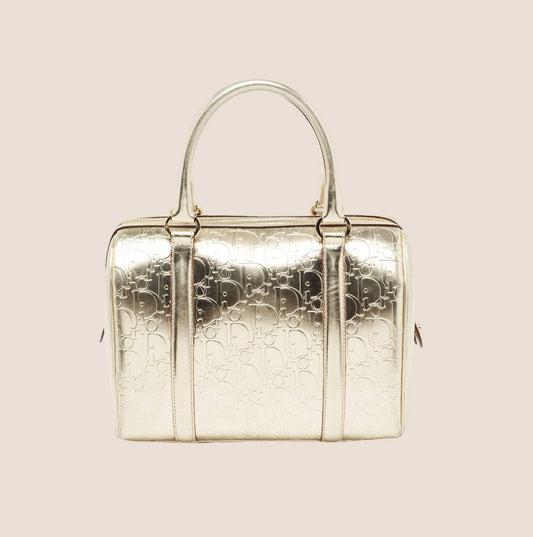 CHRISTIAN DIOR GOLD METALLIC TROTTER PATENT LEATHER BOSTON BAG