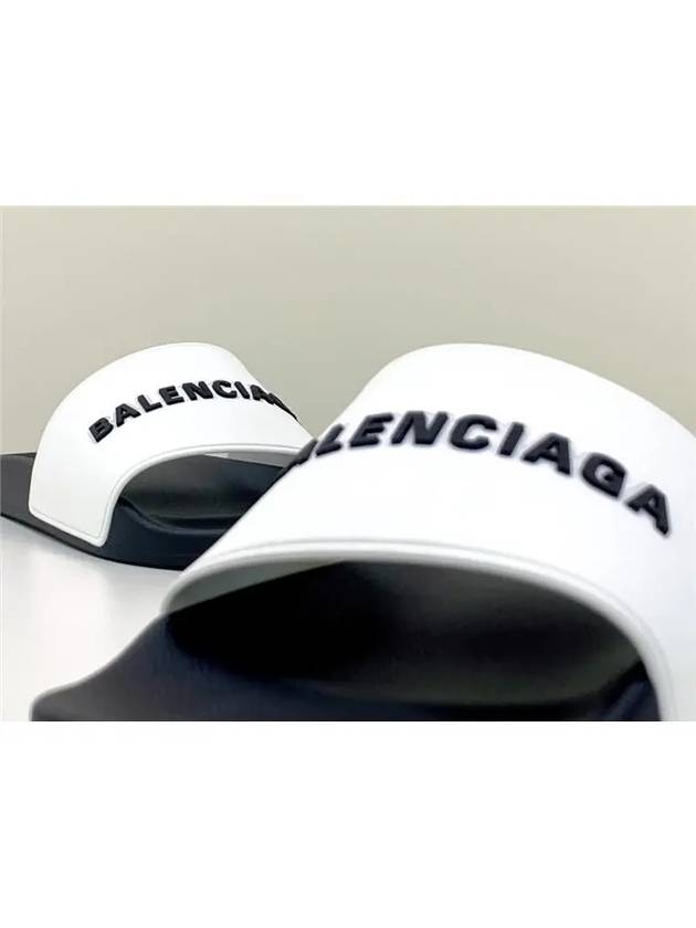 Luxury Balenciaga  Logo Pool Slippers White