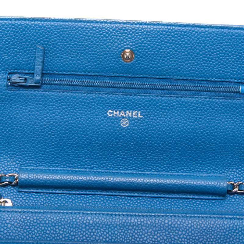 Chanel Matrasse Chain Wallet Caviar S Turquoise Blue Silver